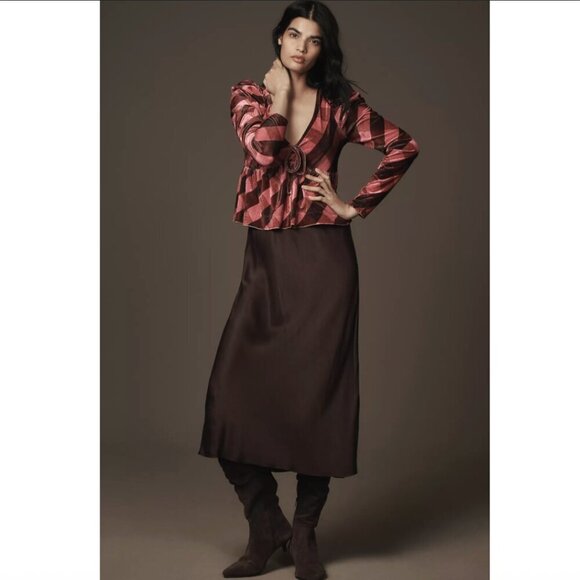 Maeve Velvet Babydoll Top Size Large Plaid Soft Grunge Victorian Witchy Stretch - Picture 3 of 10